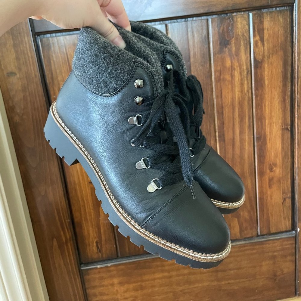 Leather black combat/moto boots/booties SIZE: 11